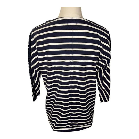 IZOD Women’s Large Blue & White Striped Crewneck Top With Lace Sleeve Detail - Picture 3 of 4
